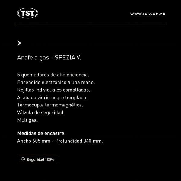 Anafe A Gas Negro Tst Spezia 5 Hornallas - Imagen 6